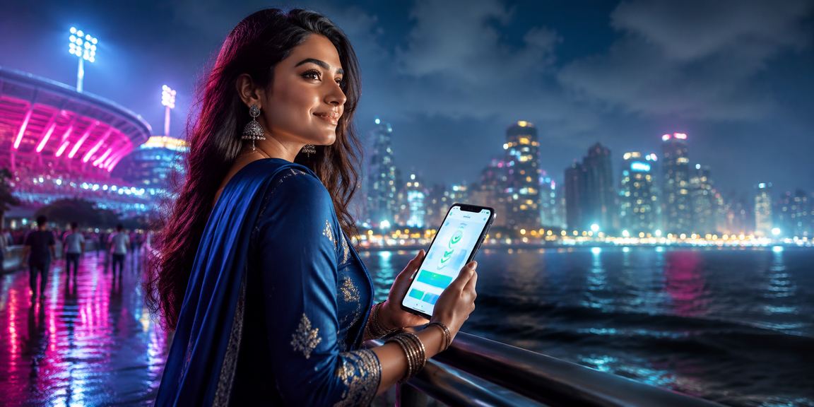 Login screen for cricket betting platform in Mumbai neon style